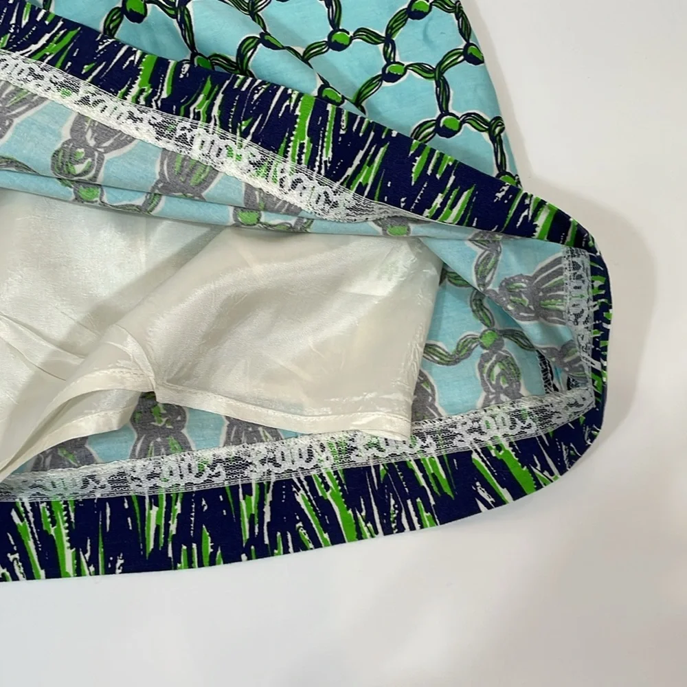 Lilly Pulitzer Vintage Skirt Size M Blue And Green Tassel Print EUC